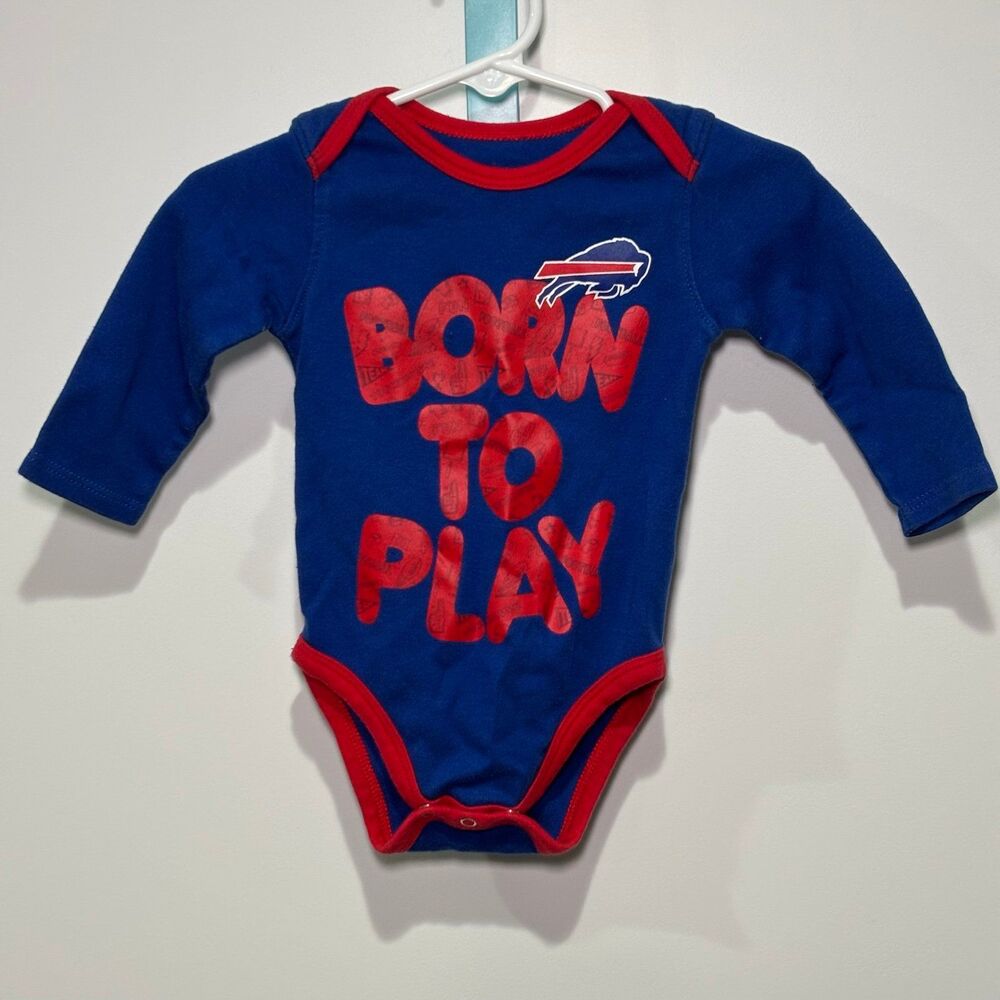 Buffalo Bills NFL Baby Bodysuit Born to Play Long Sleeve 3/6M Blue Red Football